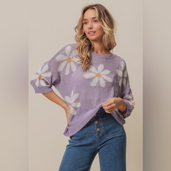 BiBi Floral Pattern Slit Sweater - Picture 2 of 6